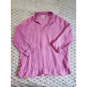 C & C California Women's Linen Top Pink 3/4 Sleeve Pullover‎ Casual Blouse M